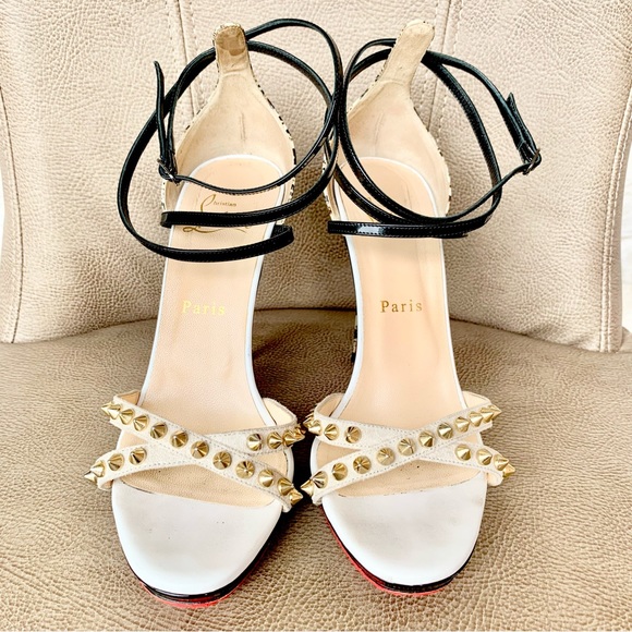 Christian Louboutin Monocronana 120 Black White Splattered Gold Spike 37 1/2 - Picture 5 of 16